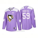 Camiseta Hockey Pittsburgh Penguins 59 Jake Guentzel Autentico 2018 Fights Cancer Violeta