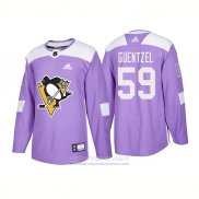 Camiseta Hockey Pittsburgh Penguins 59 Jake Guentzel Autentico 2018 Fights Cancer Violeta