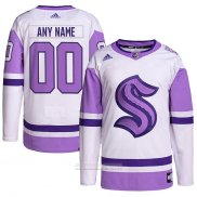 Camiseta Hockey Seattle Kraken Personalizada Fights Cancer Autentico Blanco Violeta