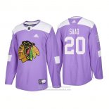 Camiseta Hockey Chicago Blackhawks 20 Brandon Saad Autentico 2018 Fights Cancer Violeta