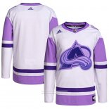 Camiseta Hockey Colorado Avalanche Fights Cancer Autentico Blank Practice Blanco Violeta