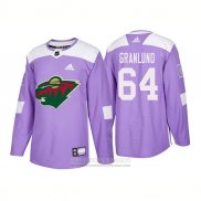 Camiseta Hockey Minnesota Wild 64 Mikael Granlund Autentico 2018 Fights Cancer Violeta