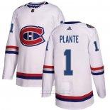 Camiseta Hockey Montreal Canadiens 1 Jacques Plante Autentico 2017 100 Classic Blanco