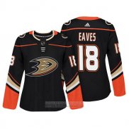 Camiseta Hockey Mujer Anaheim Ducks 18 Patrick Eaves Autentico Jugador Negro