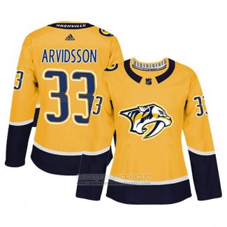 Camiseta Hockey Mujer Nashville Predators 33 Viktor Arvidsson Primera Autentico Jugador Amarillo