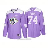 Camiseta Hockey Nashville Predators 74 Juuse Saros Autentico 2018 Fights Cancer Violeta