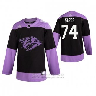 Camiseta Hockey Nashville Predators Juuse Saros 2019 Fights Cancer Negro