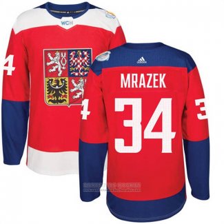 Camiseta Hockey Republica Checa Petr Mrazek 34 Premier 2016 World Cup Rojo