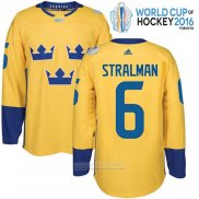 Camiseta Hockey Suecia Anton Stralman 6 Premier 2016 World Cup Amarillo