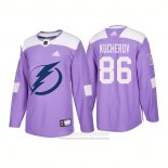 Camiseta Hockey Tampa Bay Lightning 86 Nikita Kucherov Autentico 2018 Fights Cancer Violeta