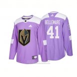 Camiseta Hockey Vegas Golden Knights 41 Pierre Edouard Bellemare Autentico 2018 Fights Cancer Violeta