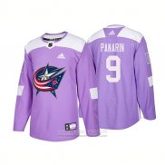 Camiseta Hockey Columbus Blue Jackets 9 Artemi Panarin Autentico 2018 Fights Cancer Violeta