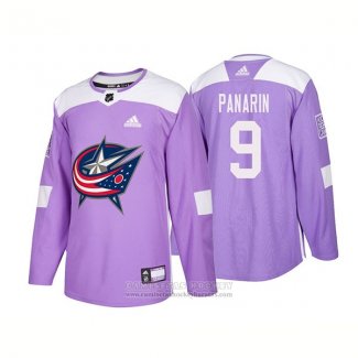 Camiseta Hockey Columbus Blue Jackets 9 Artemi Panarin Autentico 2018 Fights Cancer Violeta