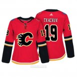 Camiseta Hockey Mujer Calgary Flames 19 Matthew Tkachuk Autentico Jugador Rojo