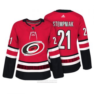 Camiseta Hockey Mujer Carolina Hurricanes 21 Lee Stempniak Autentico Jugador Rojo