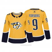 Camiseta Hockey Mujer Nashville Predators 9 Filip Forsberg Autentico Jugador Amarillo