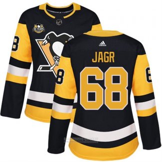 Camiseta Hockey Mujer Pittsburgh Penguins 68 Jaromir Jagr 50 Aniversario Primera Premier Negro