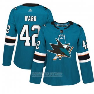 Camiseta Hockey Mujer San Jose Sharks 42 Joel Ward Primera Adizero Jugador Verde