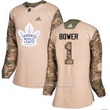 Camiseta Hockey Mujer Toronto Maple Leafs 1 Johnny Bower Autentico 2017 Dia De Los Veteranos Stitched Camuflaje