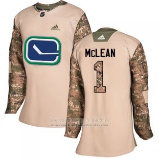 Camiseta Hockey Mujer Vancouver Canucks 1 Kirk Mclean Autentico 2017 Dia De Los Veteranos Stitched Camuflaje