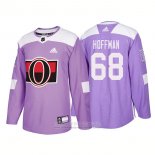 Camiseta Hockey Ottawa Senators 68 Mike Hoffman Autentico 2018 Fights Cancer Violeta