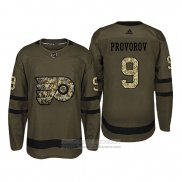 Camiseta Hockey Philadelphia Flyers 9 Ivan Provorov Camuflaje Salute To Service