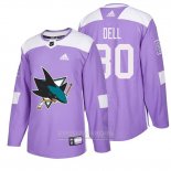 Camiseta Hockey San Jose Sharks Aaron Dell 2018 Fights Cancer Violeta