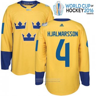 Camiseta Hockey Suecia Niklas Hjalmarsson 4 Premier 2016 World Cup Amarillo