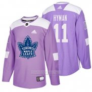 Camiseta Hockey Toronto Maple Leafs Zach Hyman 2018 Fights Cancer Violeta