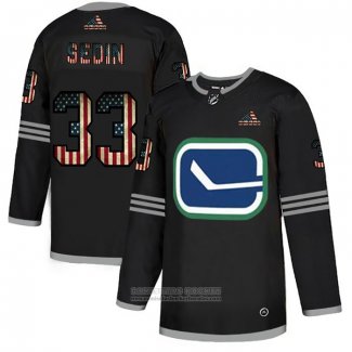 Camiseta Hockey Vancouver Canucks Henrik Sedin 2020 USA Flag Negro