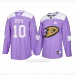 Camiseta Hockey Anaheim Ducks 10 Corey Perry 2018 Fights Cancer Violeta