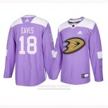 Camiseta Hockey Anaheim Ducks 18 Patrick Eaves 2018 Fights Cancer Violeta