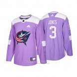 Camiseta Hockey Columbus Blue Jackets 3 Seth Jones Autentico 2018 Fights Cancer Violeta