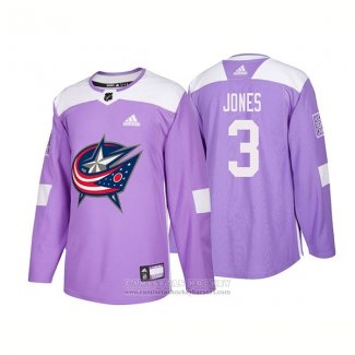 Camiseta Hockey Columbus Blue Jackets 3 Seth Jones Autentico 2018 Fights Cancer Violeta