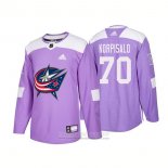 Camiseta Hockey Columbus Blue Jackets 70 Joonas Korpisalo Autentico 2018 Fights Cancer Violeta