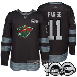 Camiseta Hockey Minnesota Wild 11 Zach Parise 2017 100 Aniversario Negro