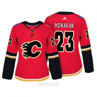 Camiseta Hockey Mujer Calgary Flames 23 Sean Monahan Autentico Jugador Rojo