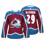 Camiseta Hockey Mujer Colorado Avalanche 29 Nathan Mackinnon Autentico Jugador Maroon