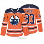 Camiseta Hockey Mujer Edmonton Oilers 33 Cam Talbot Autentico Jugador Naranja