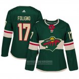 Camiseta Hockey Mujer Minnesota Wild 17 Marcus Foligno Adizero Jugador Primera Verde