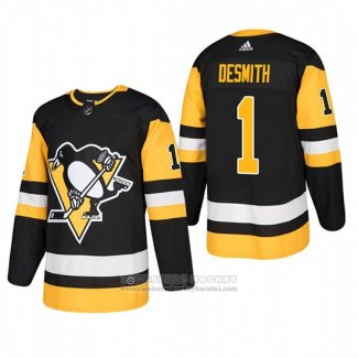 Camiseta Hockey Pittsburgh Penguins 1 Casey Desmith Primera Autentico Jugador Negro