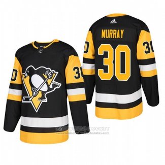 Camiseta Hockey Pittsburgh Penguins 30 Matt Murray Primera Autentico Jugador Negro