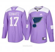 Camiseta Hockey St. Louis Blues 17 Jaden Schwartz 2018 Fights Cancer Violeta