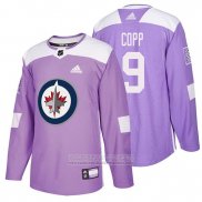 Camiseta Hockey Winnipeg Jets Andrew Copp 2018 Fights Cancer Violeta