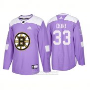 Camiseta Hockey Boston Bruins Zdeno Chara Autentico 2018 Fights Cancer Violeta