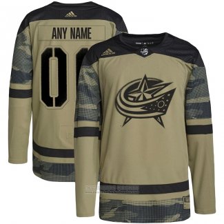 Camiseta Hockey Columbus Blue Jackets Personalizada Military Appreciation Team Autentico Practice Camuflaje