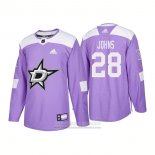 Camiseta Hockey Dallas Stars 28 Stephen Johns Autentico 2018 Fights Cancer Violeta