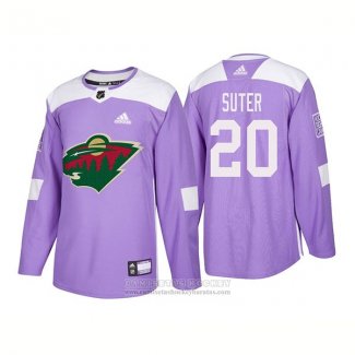 Camiseta Hockey Minnesota Wild 20 Ryan Suter Autentico 2018 Fights Cancer Violeta