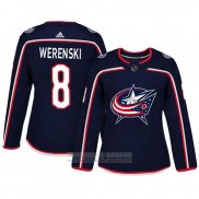 Camiseta Hockey Mujer Columbus Blue Jackets 8 Zach Werenski Adizero Jugador Primera Azul