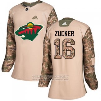 Camiseta Hockey Mujer Minnesota Wild 16 Jason Zucker Autentico 2017 Dia De Los Veteranos Stitched Camuflaje